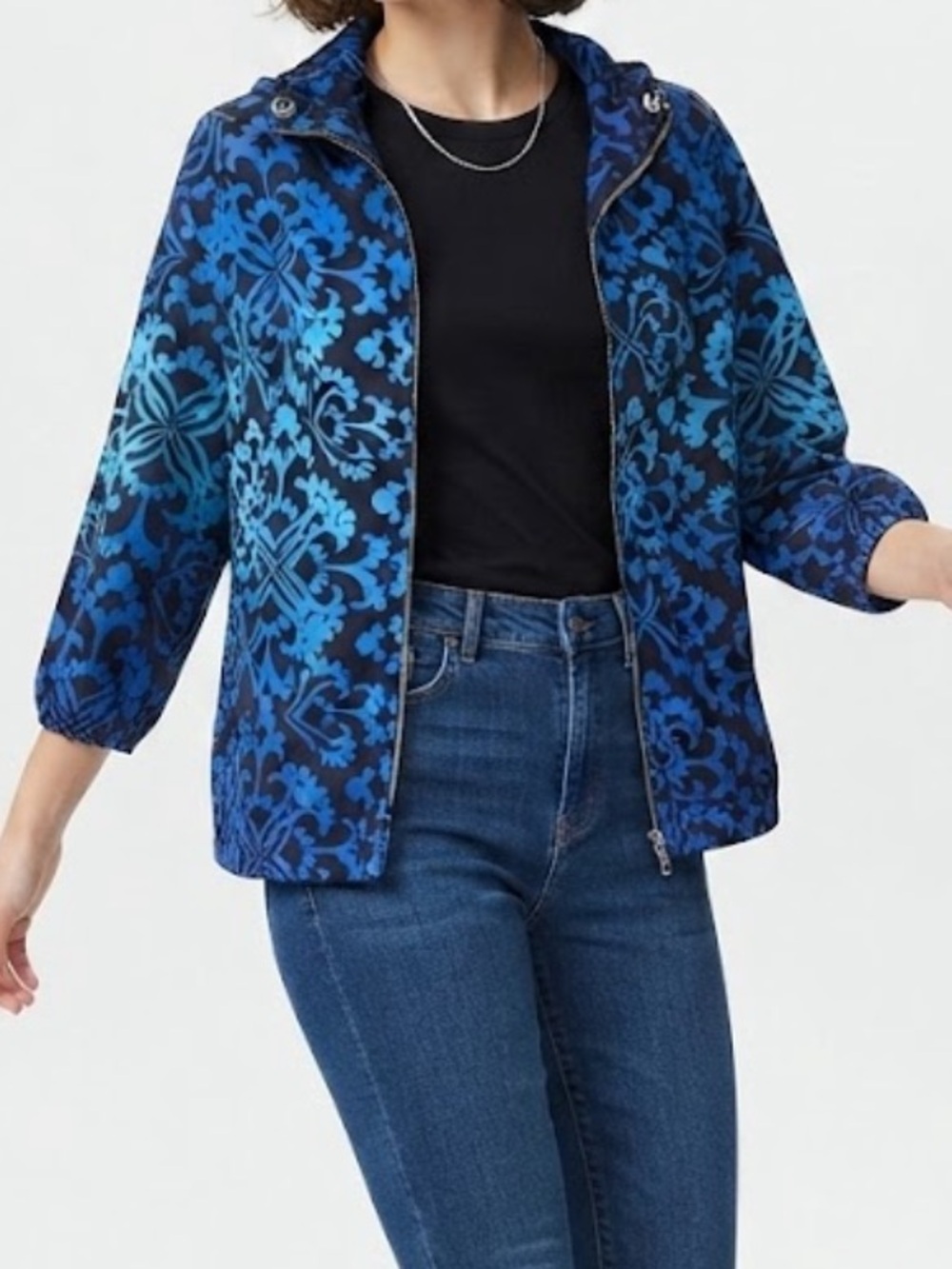 Zenergy by Chico's Blue Patterned Lightweight Utility Jacket Women’s Size 1